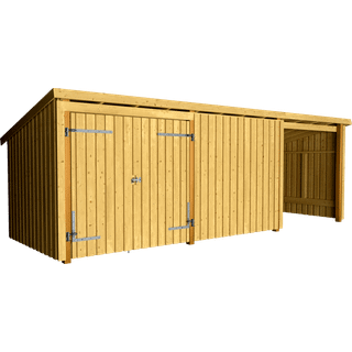 Plus Nordic Multi Havehus 14 m² - 3 moduler m/dobbeltdør og lukket/åben front - inkl. tagpap/alulister - 1685915-1