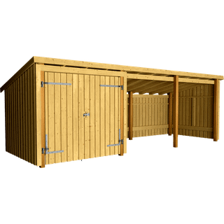Plus Nordic Multi Havehus 14 m² - 3 moduler m/dobbeltdør og åben front - inkl. tagpap/alulister - 1685905-1