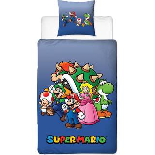 Super Mario sengetøj - 150x210 cm - The team - Dynebetræk med 2 i 1 design - 100% bomuld