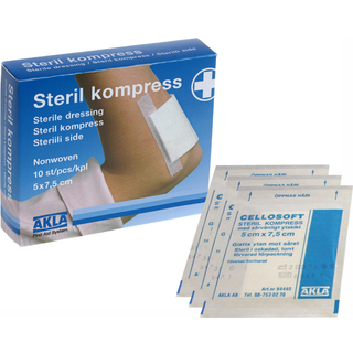 Akla Steril Kompres - Nonwoven - 5 x 7,5 cm - 10 stk