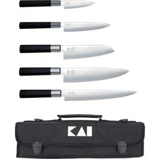 KAI Wasabi Black Messer-Set Europa - 5 Messer mit Messertasche - Schwarz,Silber