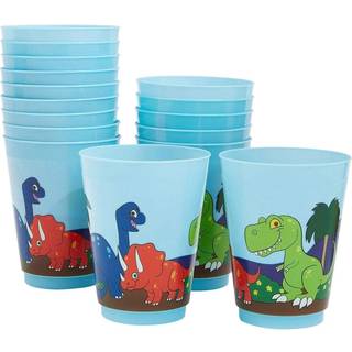 Blue Panda 16 Pack Plastic Dinosaur Cups til b?rn tegneserie dino fest favoriserer til f?dselsdagsfest forsyninger (16 oz)