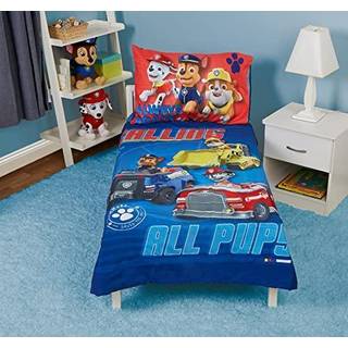 Paw Patrol Calling All Pups 4 Piece Toddler Bedding Set - Inkluderer dyne ark s?t - monteret + topark + reversibel pudebetr?k til drenge seng bl?