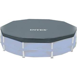 Intex 28031e Pool Cover: For 12ft runde metalrammepuljer - inkluderer rebbinding - drænhuller - 10in overhæng - tæt pasform