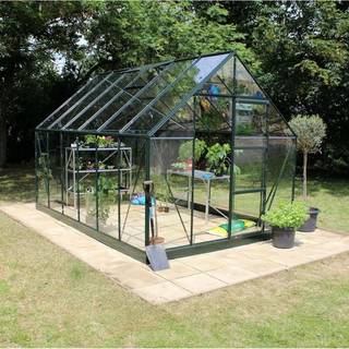 Halls Universal 128 drivhus 9,9 m², grøn, 3 mm hærdet glas