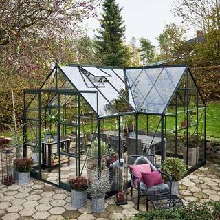 Halls Drivhus Garden Room sort m/3 mm hærdet glas - F09891