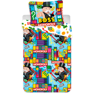 Børnesengetøj - 140x200 cm - Monopoly sengesæt - Vendbar dynebetræk i 100% bomuld