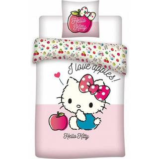 Junior sengetøj 100x140 cm - Hello Kitty sengesæt - 2 i 1 design - 100% bomuld