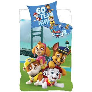 Paw Patrol Juniorsengetøj 100x140 cm - Go team Paw - 2 i 1 design - 100% bomuld