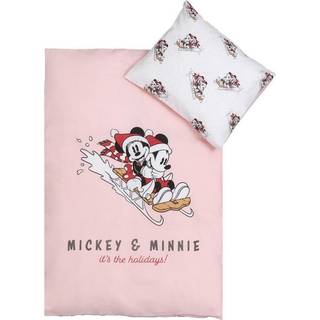 Julesengetøj til baby - 100% blødt bomuld - 70x100 cm - Mickey og Minnie mouse i sneen