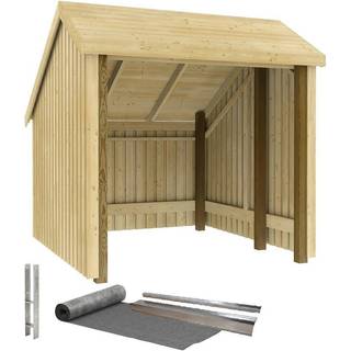 PLUS cykelskur i 1 modul åben inkl. tagpap/alulister/stolpefødder, natur/nåletræ, 5,7 m²