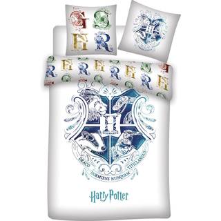 Harry Potter sengetøj - 140x200 cm - Blåt Hogwarts våbenskjold - Vendbar dynebetræk - 100% bomulds sengesæt