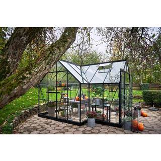 Halls Garden Room drivhus 12,9 m², sort, 3 mm hærdet glas inkl. fundament