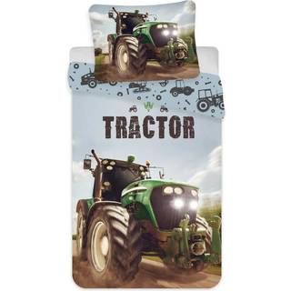 Traktor junior sengetøj 100x140 cm - Traktor med lysende lygter - 2 i 1 design - 100% bomuld