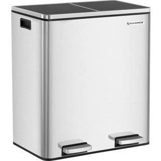 SONGMICS Dobbelt skraldespand, 2 x 30 L køkkenspand, metal pedalspand, sølv og sort