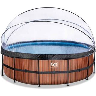 EXIT Wood pool ø488x122cm med dome og sandfilterpumpe - brun