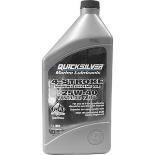 Delsyntetisk olie til 4-takt indenbords- &amp; påhængsmotorer Quicksilver 4-Stroke Marine Engine Oil Synthetic Blend, til benzinmotorer, 25W-40, NMMA FC-W, 4 liter