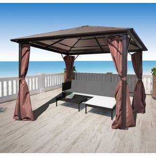 Havepavillon Med Gardin Aluminium - Brun / 300 x 300 cm