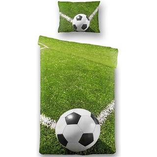 Fodbold sengetøj - 140x200 cm - Fodbold klar til hjørnespark - 100% bomuldssatin sengetøj