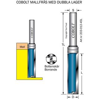 Cobolt HM-skabelonfræser D=12 L=45 TL=90 kugleleje