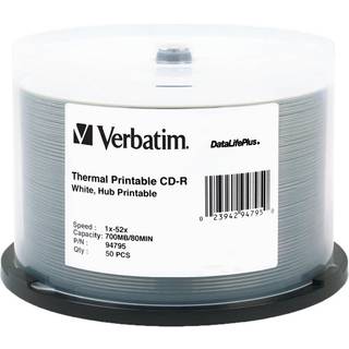 VER94795 - Verbatim CD -R 700MB 52X DataLifeplus White Thermal Printable Hub Printbar - 50pk spindel
