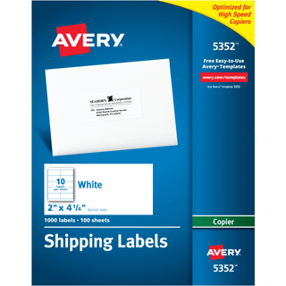 Avery 5352 Copier Label Mailing 2-tommer X4-1/4-tommer 1000/BX White