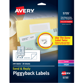 Avery Send & Svar Piggyback mailing etiketter 0 1 x 3 pakke med 240 (5735)