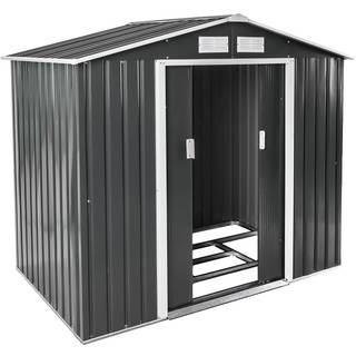 Haveskur med sadeltag - grå/hvid