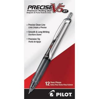 Pilot Pr?cise V5 RT Genopfyldelig og udtr?kkelig rullende kuglepenne Ekstra fine punkt 0,5 mm sort pakke med 12