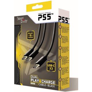Steelplay Dual Kabel til Playstation 5 controllere - Sort