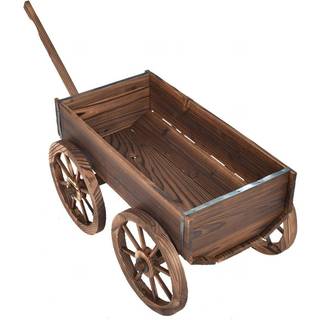 Gianex Wood Wagon Flower Planter Pot Stand W/Wheels Home Garden Outdoor Decor