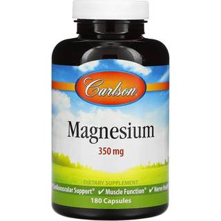 Carlson Labs magnesium 350 mg - 180 kapsler | støtter hjerte, nerver og muskler | glutenfri, ingen kunstige konserveringsmidler