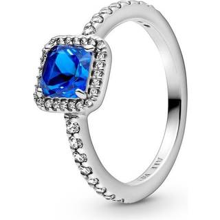 Pandora Blue Square Sparkle Halo Ring - Ring Size 48