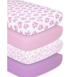 Peanutshell Floral Crib Sheet Set til Baby Girls - 4 Pack - Pink Purple
