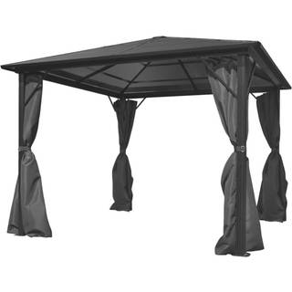 pavillon med gardin aluminium 300 x 300 cm antracitgrå