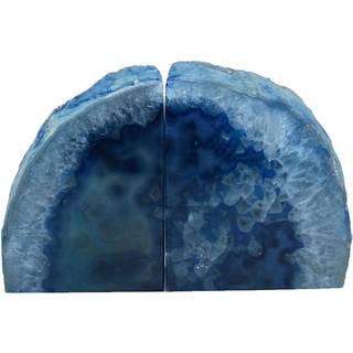 Nature's Decorations Agate Bookends - En kvalitet Blue Geode Book slutter med gummibofangere til hylder Office Home Decor - Heavy Duty Cool Stone