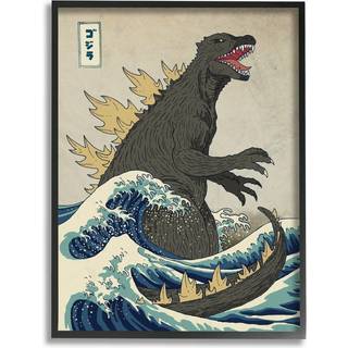 Sinden Industries Godzilla i Waves Eastern Poster Style Illustration inramad Giclee Art Design av konstnären Michael Buxton