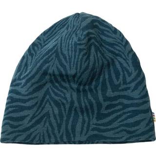Elefanthue med knapper mørkeblå uld og zebra striber