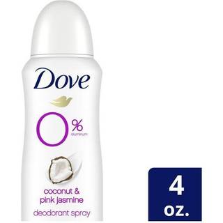Dove 0 procent aluminium deodorant spray til 48 timers beskyttelse kokosnød og lyserød jasminaluminiumsfri deodorant 4 oz