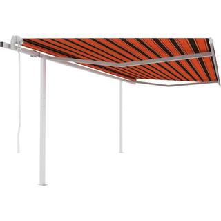 markise med stolper 4,5x3 m automatisk betjening orange og brun