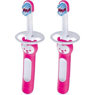 Mam baby tandbørster (2 babys børster og 1 sikkerhedsskærm) tandbørster med børstet bjørnekarakter interaktiv app til piger 6 måneder lyserød