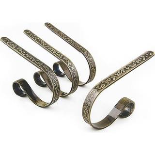 Haute Decor Original MantleClip Strømpeholder 4-pak - Antik messing med kristtorn-præg, Justerbar til at passe mantelhylder op til 7,6 cm