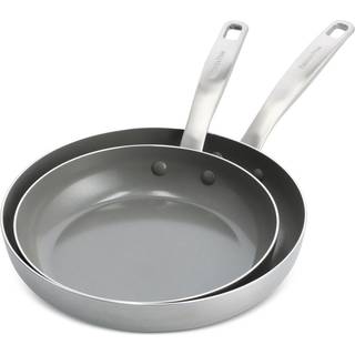 Greenpan Chatham Tri-Ply Rustfrit st?l Sund keramisk nonstick 8 """" og 10 """" Frying Pan Skillet 2-delt Set PFAS-fri multi kl?dt induktion opvaskem