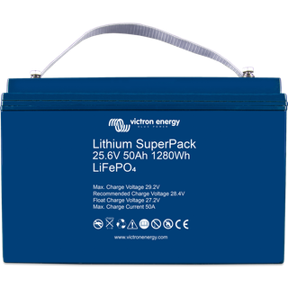 Fritidsbatteri / forbrugsbatteri Victron SuperPack, litium, 24 V, 50 Ah, 330 x 171 x 220 mm