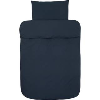 Vævet krepp sengetøj 140x220 cm - Mørkeblåt sengesæt i 100% blød bomuld - Bæk og bølge sengelinned - Ara - Høie Of Scandinavia
