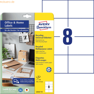 Avery LR3427-10 Universaletiketter af genbrugspapir 105x74mm 10ark