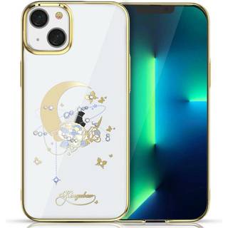 Kingxbar iPhone 13 Pro cover - Guldmåne, blomst og Swarovski krystaller