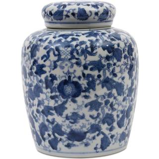 Dekorativ bl? og hvid keramisk ingef?rkrukke med l?g