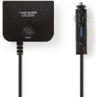 Nedis biladapter med 3 x 12V og USB, 180 W
