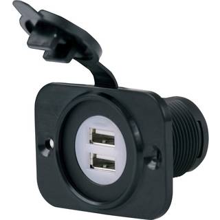 USB-udtag Marinco, indbygget, sort, 12 V / 24 V, 2.1 A, USB-A + USB-A, med låg